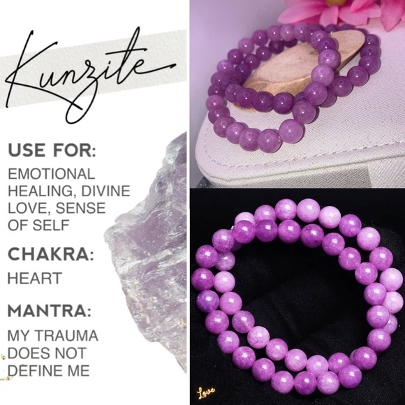 2pk Genuine Purple Kunzite Crystal Round Beaded Bracelet - Picture 7 of 10